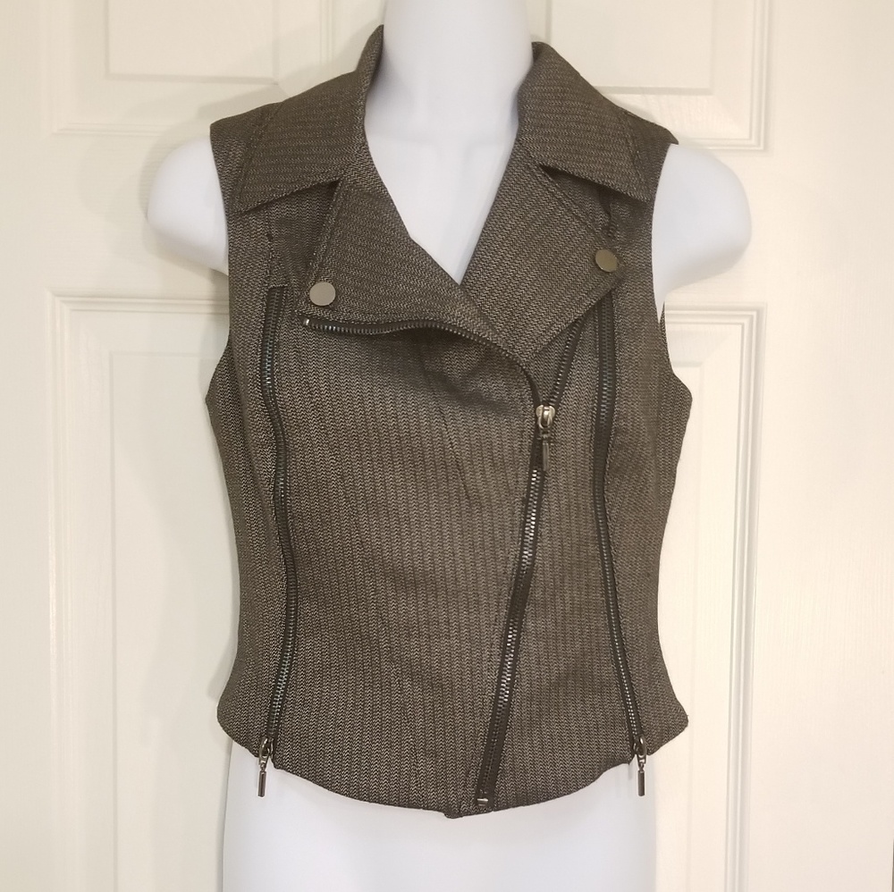 Bebe Black Multi Asymmetrical Zip Vest
